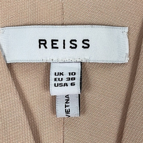 Reiss Emi Linen Blend Top V Neck with Cut Outs Sleeveless Neutral Blush Sz 6 - Picture 4 of 14